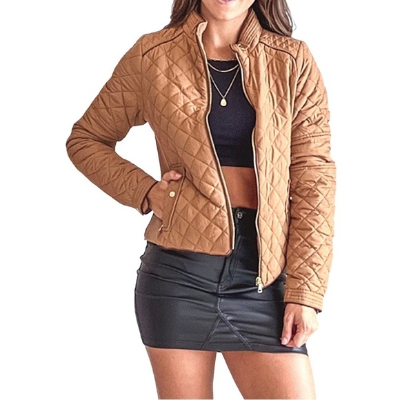 Active USA Camel Diamond Quilted Jacket Size Small - Picture 2 of 13